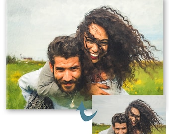 Personalized Photo Art Canvas Hanger, Couple Oil Paint Photo Personalized Art, Photo Canvas Print, Family, Couple, Wedding, Gift Anniversary