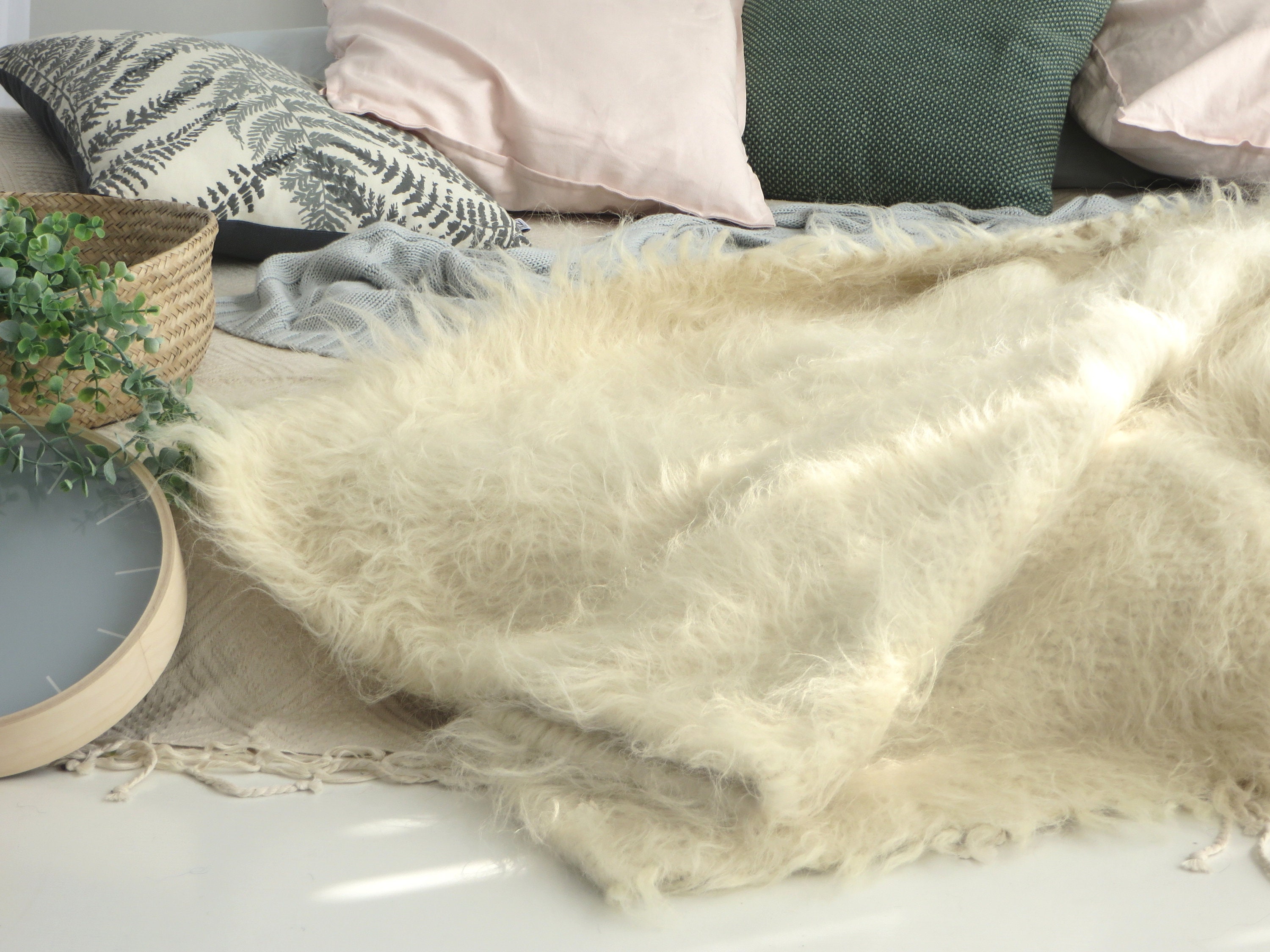 Natural Sheep Wool Throw White Bed Blanket Bed Scarf Shaggy Etsy