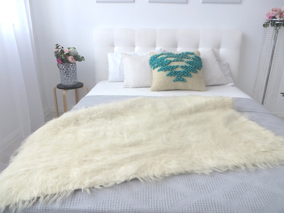 Natural Sheep Wool Throw White Bed Blanket Bed Scarf Shaggy Luxury Throw Fluffy Long Pile Throw Flokati Throw Blankets Woven Sofa Throws Etsy