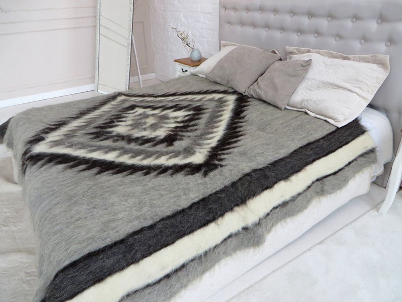 Scandinavian Wool Blanket Queen Size Bed Cover Gray Wool Etsy