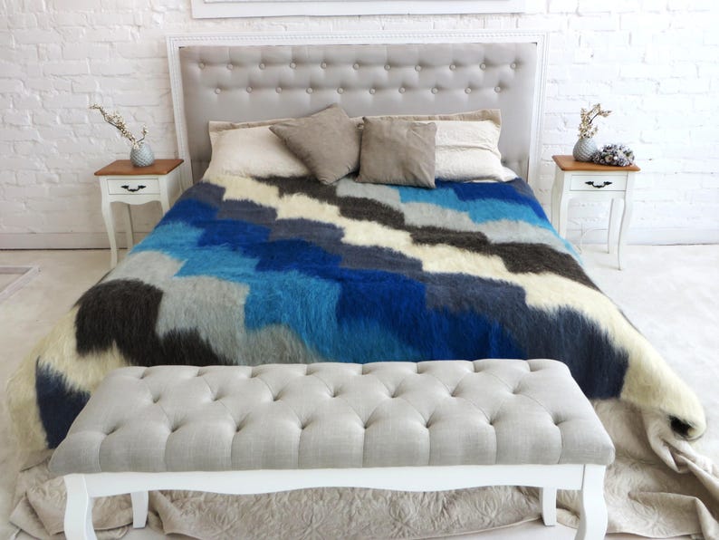 Hand Loomed Sheep Wool Blanket Blue Throw Blanket Nursery Etsy