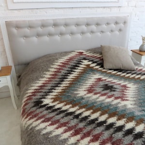 Large Bed Blanket Wool Blanket Rustic Woven Blanket Throw Blankets Aztec Blanket Aztec Sofa Throw Grey Coverlet Bedspreads Queen King Throw
