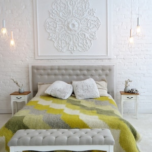 Wool Blanket Bed Cover Woven Blanket Yellow Wool Bedding Soft Wool Blanket King Size Gift For Mom Wool Throw Blanket Wool Coverlet Blankets