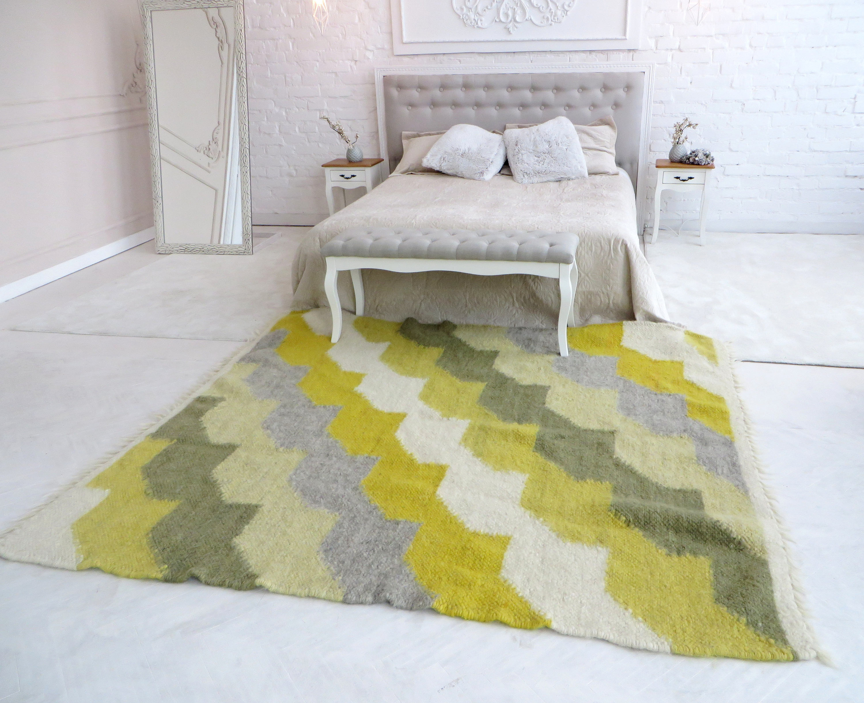Yellow Wool Rug Hand Woven Area Rugs Nursery Rug Bedroom Rug Etsy
