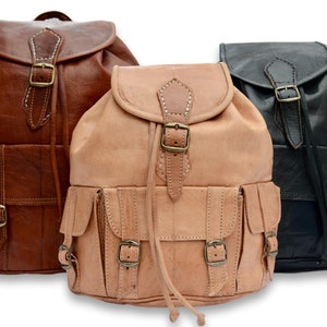 Leder Rucksack Rucksack, Herren Rucksack, Damen Rucksack, Rucksack im Vintage-Stil, handgefertigt aus natürlich gegerbten marokkanischen Bio-Leder. Bild 1