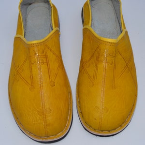 Scarpe da uomo e da donna, pantofole marocchine babouche, fatte a mano in pelle gialla conciata al naturale, muli **TARIFFE USA PAGATE**