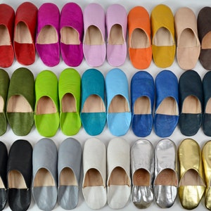 BABOUCHE: Womens Moroccan Babouche Slippers Handmade from Soft Organic Leather, Sheepskin, Mules, Slip Ons,  29 Colours!