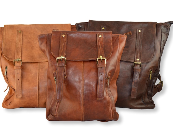 Handmade Leather Backpack Rucksack: Unisex Travel Daypack