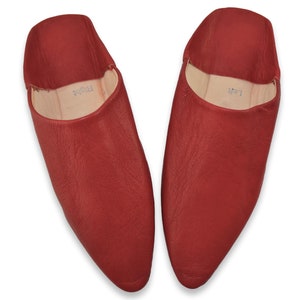 Moroccan Pointy Babouche, Leather Mules, Red Moroccan Shoes, Womens Slippers, Slides, Womens Babouche, Organic, Camel Leather, Hard Sole. image 1