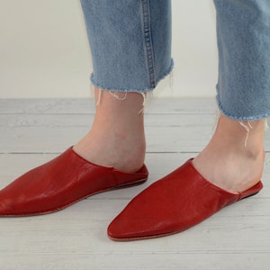 Moroccan Pointy Babouche, Leather Mules, Red Moroccan Shoes, Womens Slippers, Slides, Womens Babouche, Organic, Camel Leather, Hard Sole. image 6