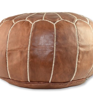 Moroccan Leather Pouffe, Handmade in Light Camel Brown Naturally Tanned Leather, Footstool, Beanbag, Ottoman. image 5