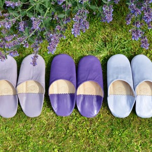 Babouche: Moroccan Leather Womens Slippers, Slip ons, Sheepskin Slippers, Mules, Handmade in Lilac image 8