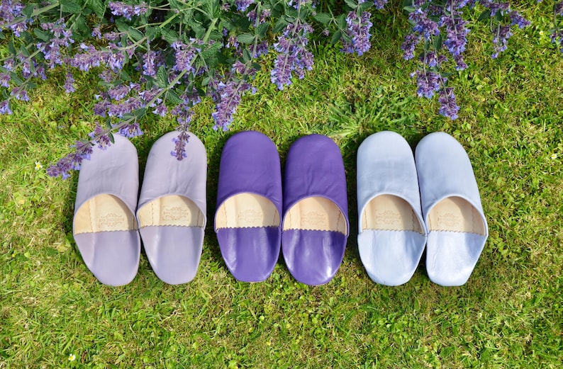 Babouche: Moroccan Leather Womens Slippers, Slip ons, Sheepskin Slippers, Mules, Handmade in Lilac image 8