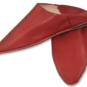 Moroccan Pointy Babouche, Leather Mules, Red Moroccan Shoes, Womens Slippers, Slides, Womens Babouche, Organic, Camel Leather, Hard Sole. image 2