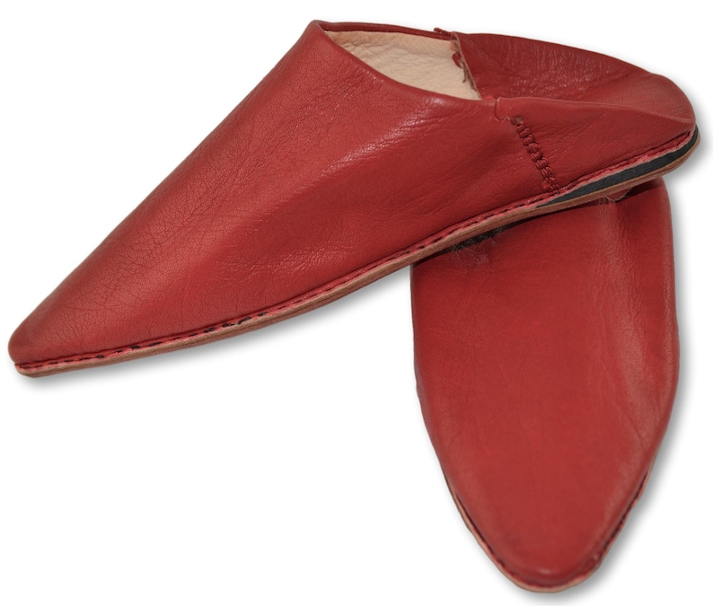 Moroccan Pointy Babouche, Leather Mules, Red Moroccan Shoes, Womens Slippers, Slides, Womens Babouche, Organic, Camel Leather, Hard Sole. image 2