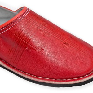 Moroccan Babouche Slippers Shoes, Handmade in Red Leather, Mules, Mens Womens, Hard soles image 5