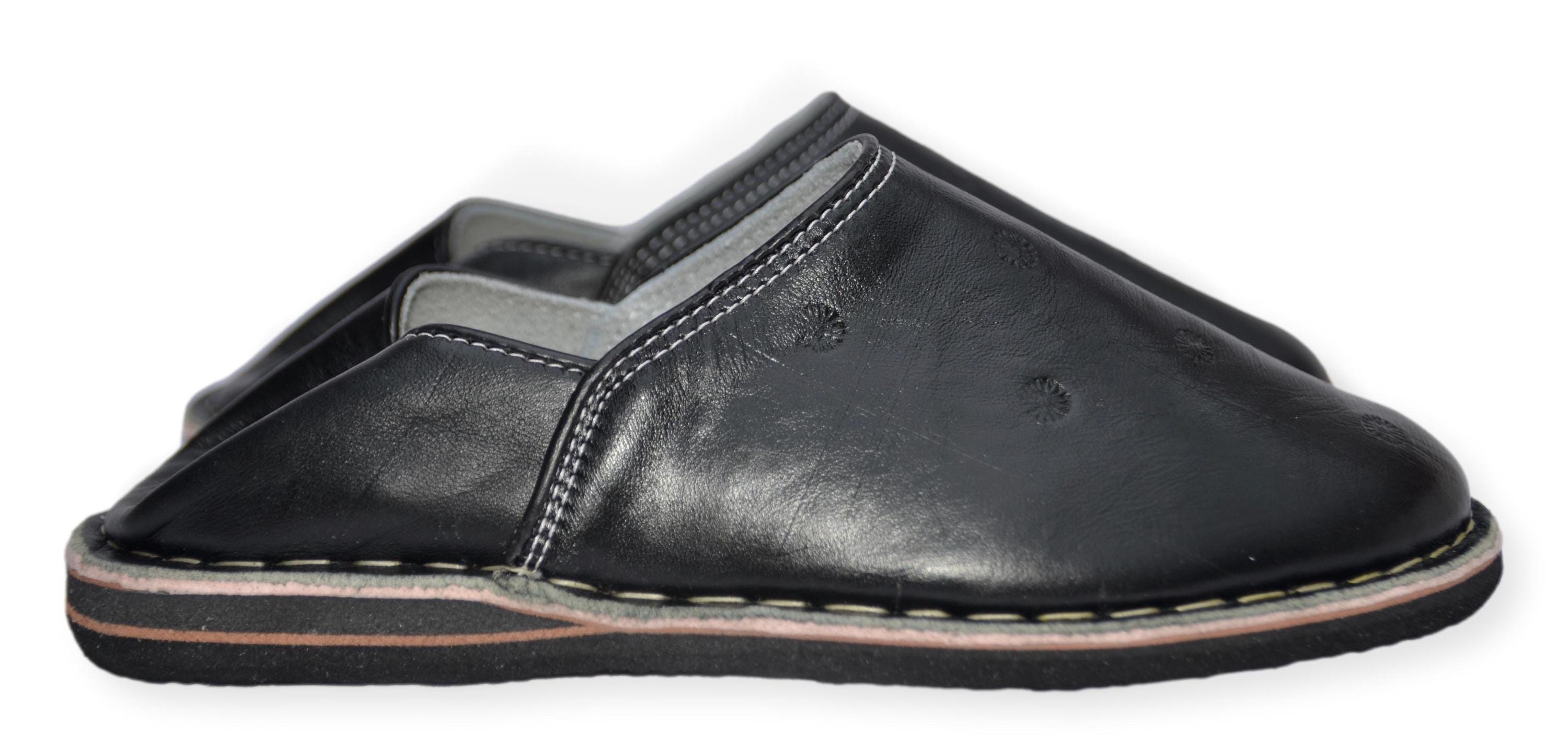Men’s Moroccan babouche slip ons. Black leather. Hand crafted in Morocco Small Babouche Moroccan Slipper Black Babouche for Men Comfortable  main image 3