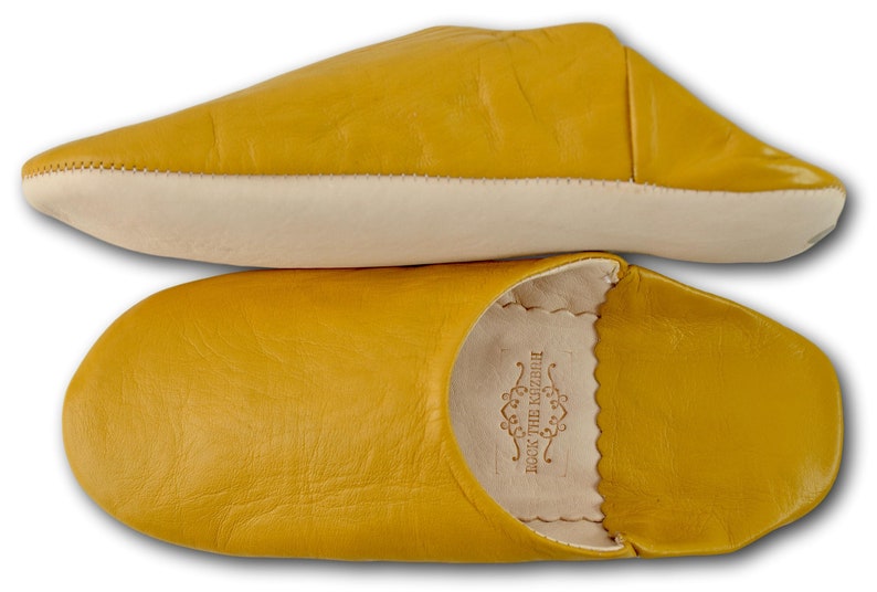 Moroccan Leather Babouche Slippers Mustard Yellow Slippers Etsy UK