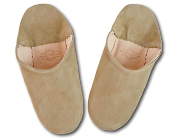 Marokkaanse Suede Babouche Slippers, Womens Babouche, Marokkaanse Slippers, Handgemaakte Suède Slippers, Leren Slippers, Biologisch, Muilezels, Lichtbeige