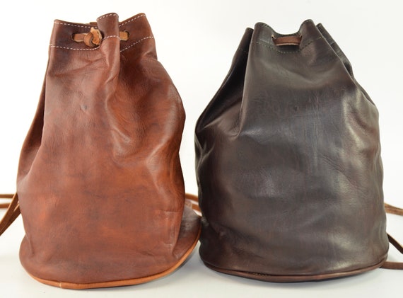 Leather Backpack Leather Shoulder Bag Drawstring Bag 