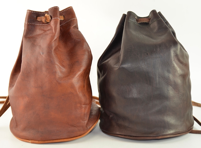 Leather Backpack, Leather Shoulder Bag, Drawstring Bag, Moroccan Bag, Duffel Bag, Leather Travel Bag, Leather Gym Bag, Leather Bucket Bag. image 2