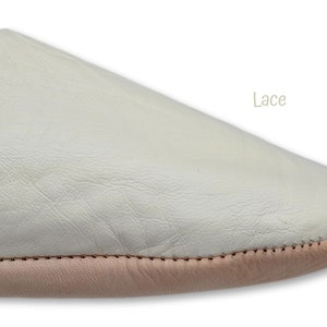 BABOUCHE: Womens Moroccan Babouche Slippers Handmade from Soft Organic Leather, Sheepskin, Mules, Slip Ons, 29 Colours Lace