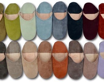 Moroccan Suede Babouche Slippers, Womens Babouche, Moroccan Slippers, Handmade Suede Slippers, Leather Slippers, Slides, Mules, 15 Colours