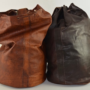Leather Backpack, Leather Shoulder Bag, Drawstring Bag, Moroccan Bag, Duffel Bag, Leather Travel Bag, Leather Gym Bag, Leather Bucket Bag. image 7