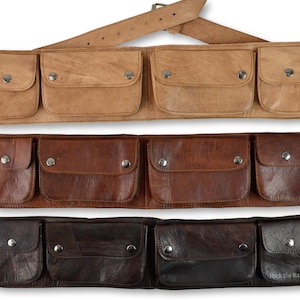 Leder Gürteltasche, Hüfttasche, Gürteltasche, Reisegürtel, Gebrauchsgürtel mit Vier Taschen, Unisex, Handgefertigt aus natürlich gegerbten Leder.