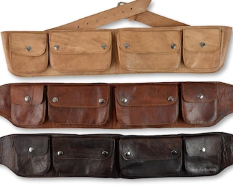Leather Belt Waist Hip Bag, Travel Belt, Utility Belt Four Pockets, Handmade from Naturally Tanned Leather!!