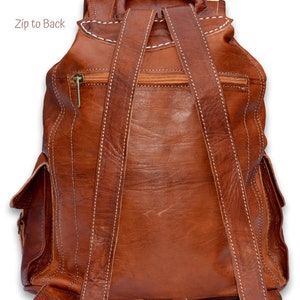 Leather Backpack Rucksack, Mens Backpack, Womens Backpack, Vintage Style Backpack, Handmade from Naturally Tanned Organic Moroccan Leather. zdjęcie 5