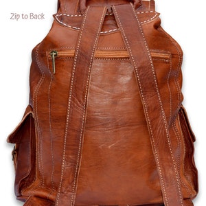 Leder Rucksack Rucksack, Herren Rucksack, Damen Rucksack, Rucksack im Vintage-Stil, handgefertigt aus natürlich gegerbten marokkanischen Bio-Leder. Bild 5