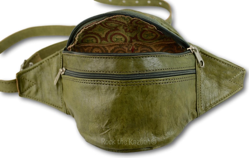 Organic Handmade Leather Hip Bag, Fanny Pack, Bumbag, Belt Bag, Waist Bag, Waist Pouch, Money Belt, Festival Belt, Travel Belt, 8 Colours Khaki Green