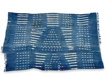 Vintage Indigo African Shibori Mudcloth Hand dyed in Mali, Indigo tie dye, Indigo throw, African Wall Hanging, 61" x 41" 1980's