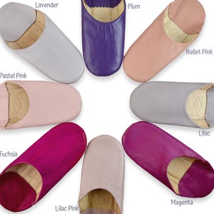 Babouche: Moroccan Leather Womens Slippers, Slip ons, Sheepskin Slippers, Mules, Handmade in Lilac image 9