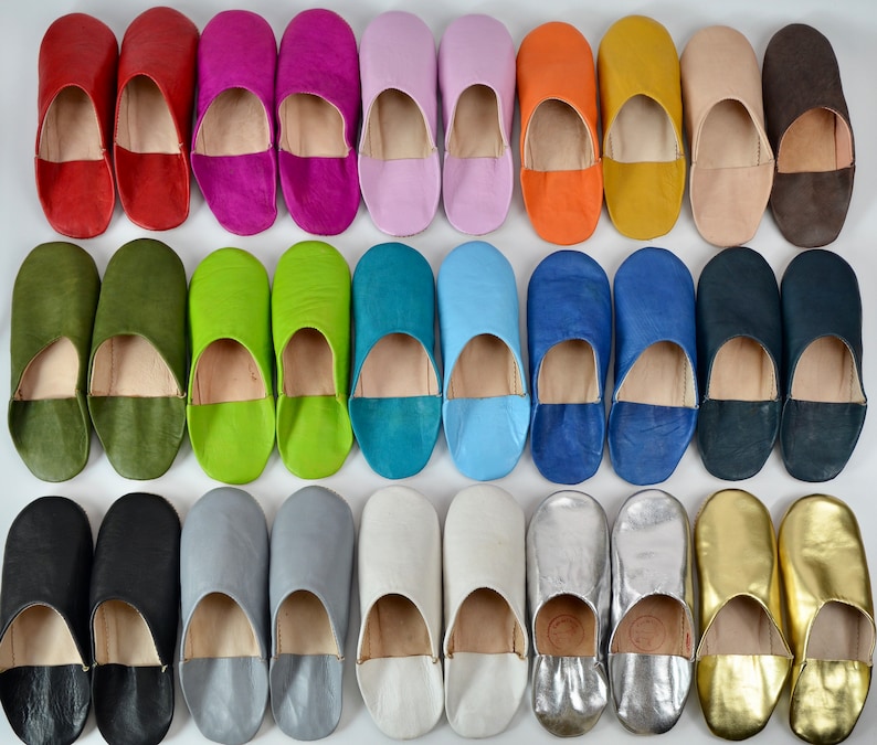 BABOUCHE: Womens Moroccan Babouche Slippers Handmade from Soft Organic Leather, Sheepskin, Mules, Slip Ons,  29 Colours!