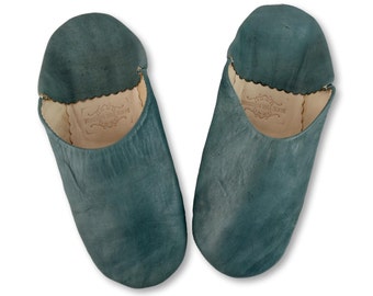 Moroccan Leather Babouche Slippers, Sheepskin Slippers, Womans Babouche Slippers, Organic Slippers, Handmade Slippers, Hand Dyed, Slate Grey