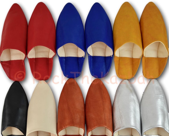 Moroccan Pointy Leather Babouche Shoes Slippers Mules, Handmade From  Organic Leather, Hard Sole Suitable for Outside Use, 8 Colours. 