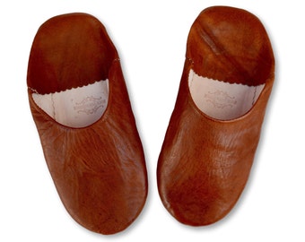 MENS Moroccan Leather Babouche Slippers, Handmade from Naturally Tanned Leather, Slip ons, Mules, Slides, Natural Tan.