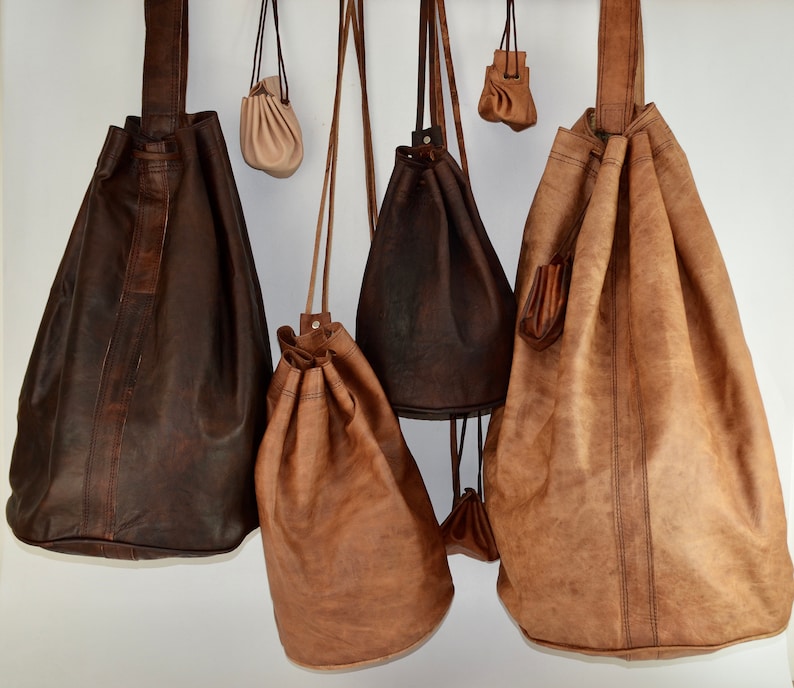 Leather Backpack, Leather Shoulder Bag, Drawstring Bag, Moroccan Bag, Duffel Bag, Leather Travel Bag, Leather Gym Bag, Leather Bucket Bag. image 1