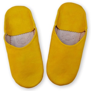 Pantofole da uomo in pelle marocchina, fatte a mano in pelle conciata al naturale, slip-on, muli, ciabatte, gialle *TARIFFE USA PAGATE*
