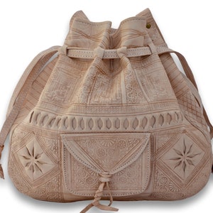 Sac seau à bandoulière en cuir marocain, sac à main en cuir, style vintage, fait main à partir de cuir non teint à tannage naturel