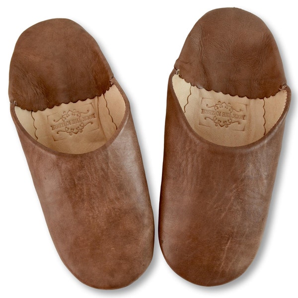 Moroccan Babouche Slippers, Brown Leather Babouche, Womens Slippers, Slip ons, Sheepskin Slippers, Mules, Handmade Organic Slippers, Brown.