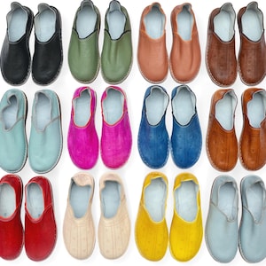 HANDMADE Moroccan Babouche Shoes,  Mens Womens Leather Slippers, Mules, 12 COLOURS!!