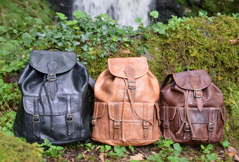 Leather Backpack Rucksack, Vintage Style, Handmade from Naturally Tanned Moroccan Leather image 2