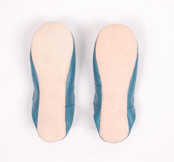 Mens Moroccan Leather Babouche Slippers: Handmade Blue Grey  display picture 1