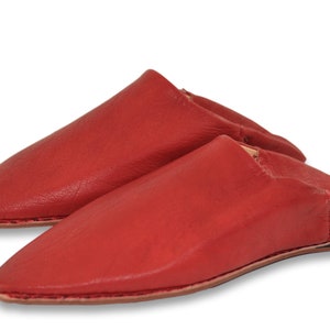 Moroccan Pointy Babouche, Leather Mules, Red Moroccan Shoes, Womens Slippers, Slides, Womens Babouche, Organic, Camel Leather, Hard Sole. image 3