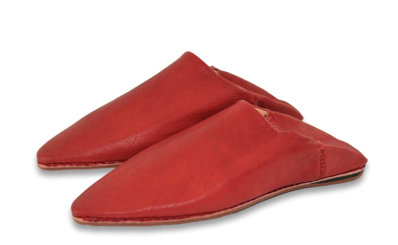 Moroccan Pointy Babouche, Leather Mules, Red Moroccan Shoes, Womens Slippers, Slides, Womens Babouche, Organic, Camel Leather, Hard Sole. image 3