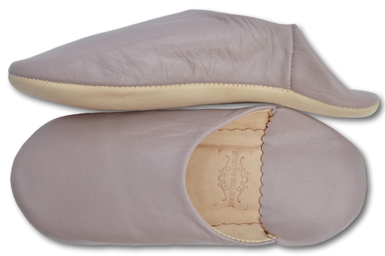 Babouche: Moroccan Leather Womens Slippers, Slip ons, Sheepskin Slippers, Mules, Handmade in Lilac image 2