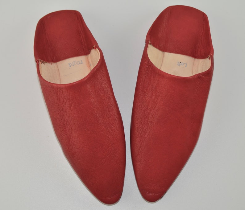 Moroccan Pointy Babouche Leather Mules Red Moroccan Shoes - Etsy